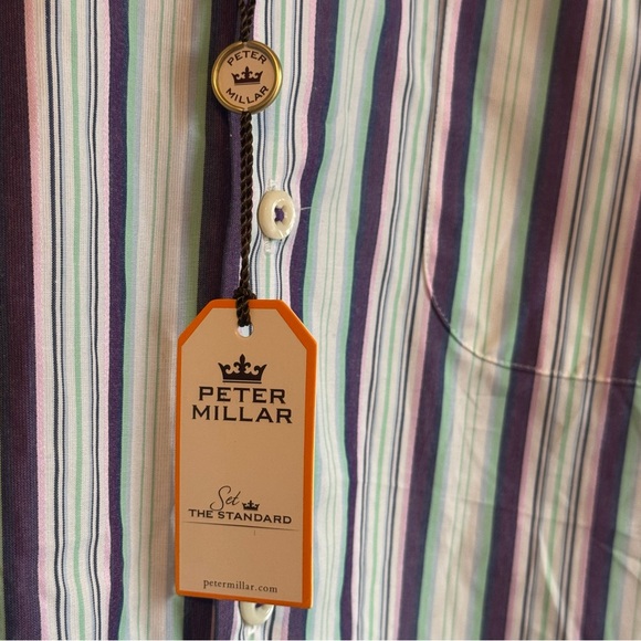 NWT Peter Millar Stripe Men’s Button Down Shirt sz M 100% Cotton - Picture 3 of 6
